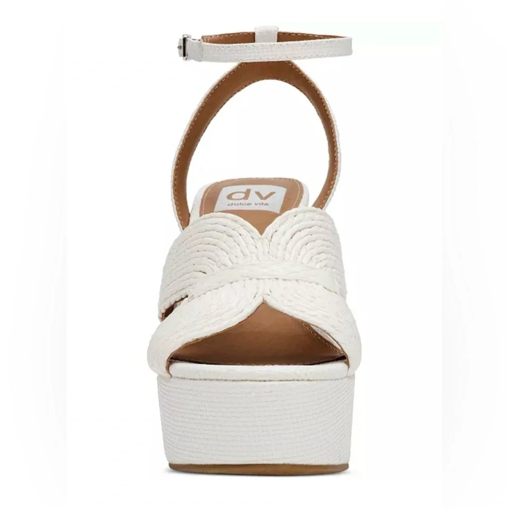 DV DOLCE VITA WAYLAN RAFIA PLATFORM DRESS SANDALS WOMENS WHITE COLOR SIZE 9.5 M